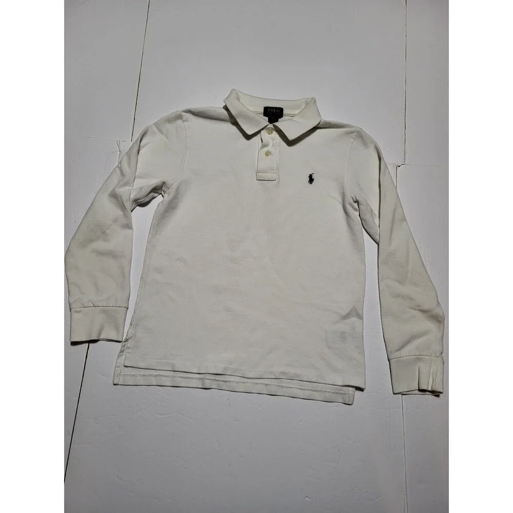 (#L4) Polo Ralph Lauren White Polo Long Sleeve Sz Youth Large (14-16l